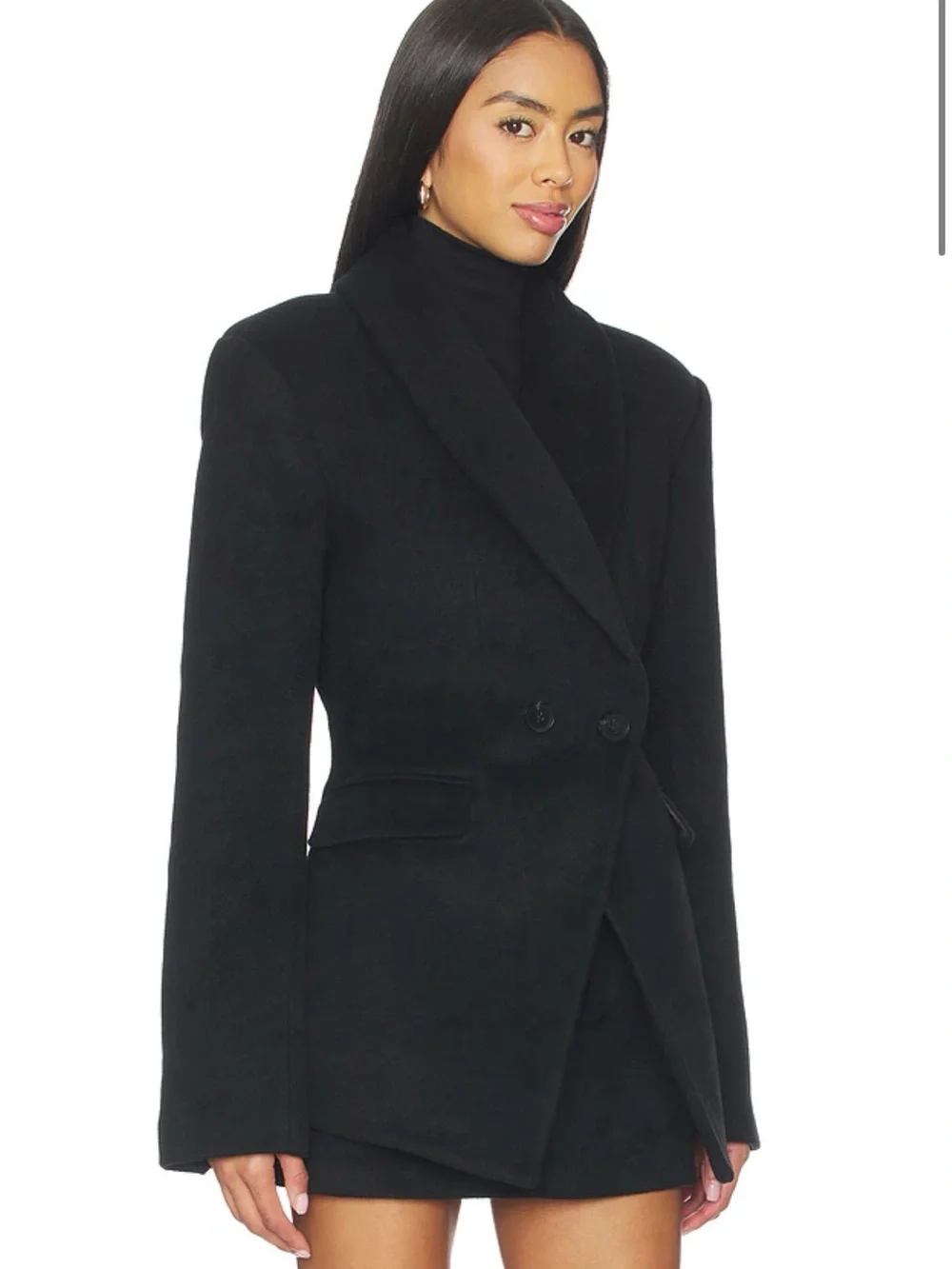 Lovers and Friends Black Wool Tailored Double-Breasted Women's Blazer Coat